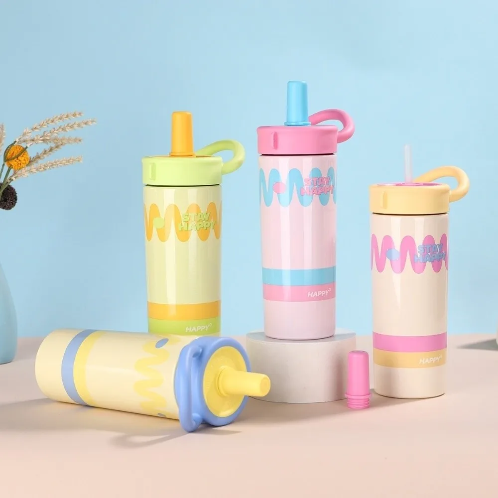 

Stylish 600ml Stainless Steel Insulated Cup Dopamine Leak-Proof Thermos Water Bottle with Handle Vacuum Flask Camping