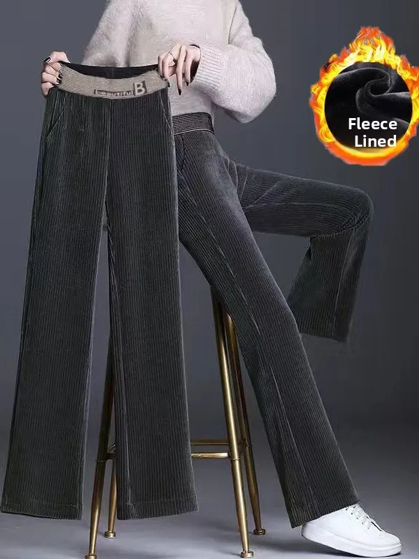 Hoge taille Fce gevoerde corduroy broek met rechte pijpen Dames losse gedrapeerde casual broek herfst winter Faion plus maat