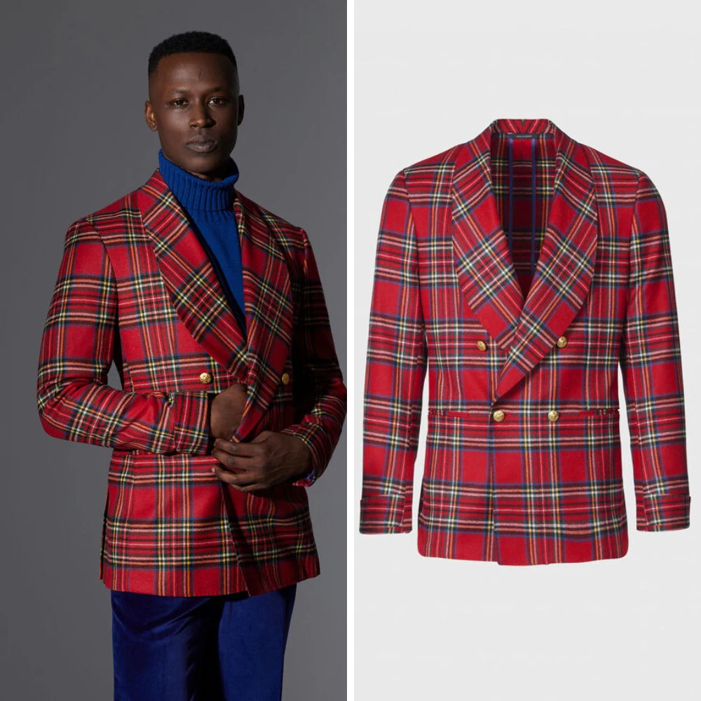 

Свадебные костюмы для жениха в британском стиле, клетчатые мужские смокинги, двубортный пиджак, брюки, комплект из 2 предметов, мужской банкет, вечерняя вечеринка по индивидуальному заказу