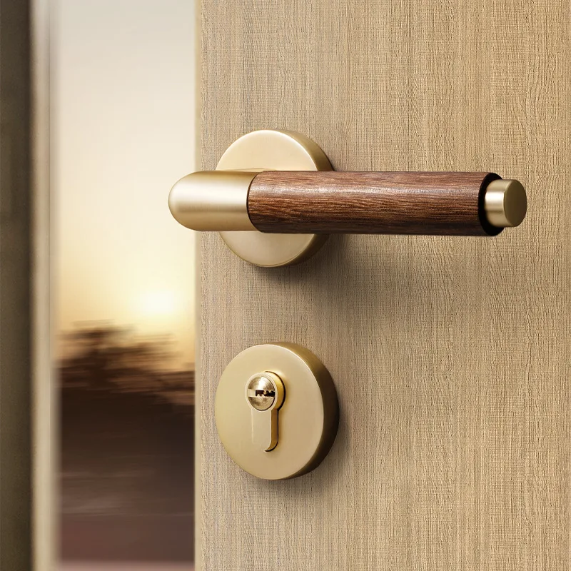 

Luxurious Wooden Door Handle Walnut Wood Handle Bedroom Bathroom Passage Magnetic Silent Door Privacy Lock Handles with Keys