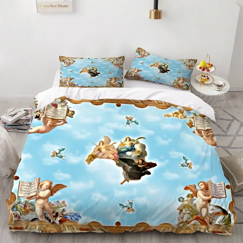 

Angel Oil Painting Ancient Art Comfortable Duvet Quilt Cover Pillowcase Bedding Set Children Bedroom Decoration Home Textile