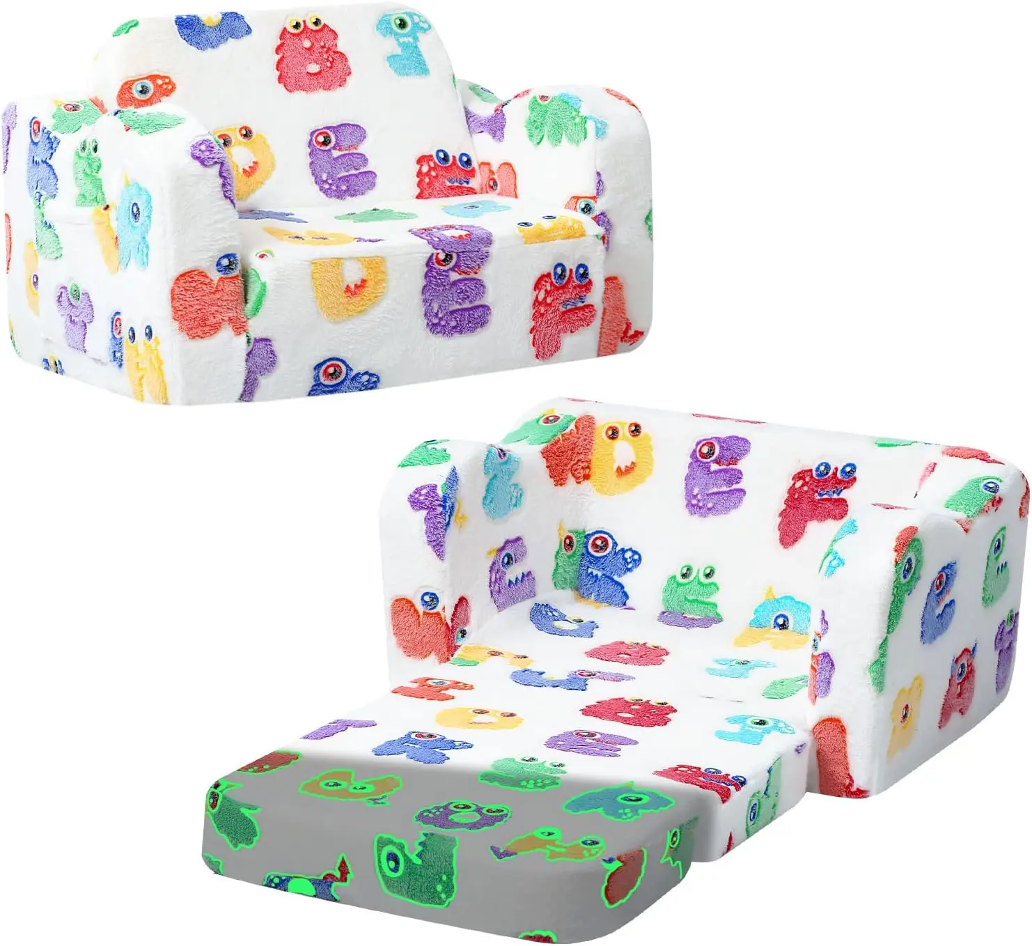 

Glow-In-The-Dark Alphabet Kids Couch – Soft Plush Folding Toddler Chair And Comfy Recliner For Boys And Girls