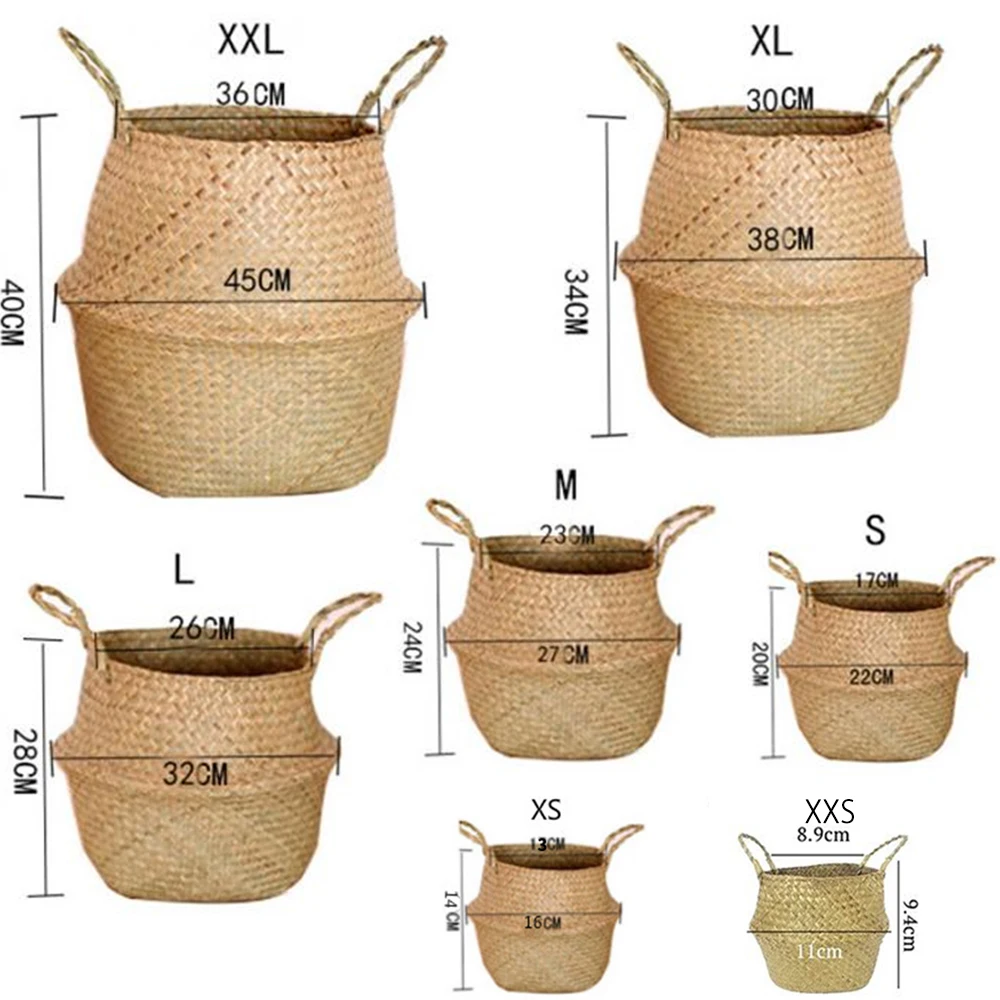 Wicker Storage Baskets Straw Wicker Rattan Hanging Flowerpot Seagrass Folding Laundry Basket Plant Basket Seaweed Home Decor