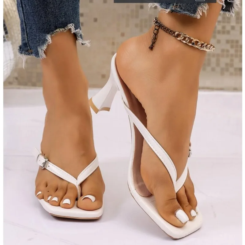 Elegant Square Toe Clip Toe High Heel Sandals for Women Slip-On Stiletto Casual &Dress Footwear Ladies Sexy Party Slippers Shoes