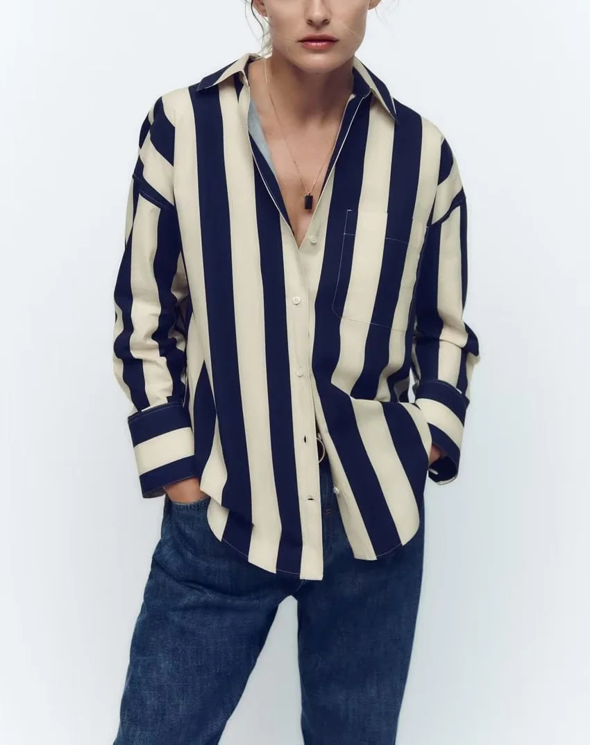 

Осень-зима Long Sve Повседневная полосатая свободная шелковая атласная драпировка irt Универсальная классическая женская блузка премиум-класса Quali