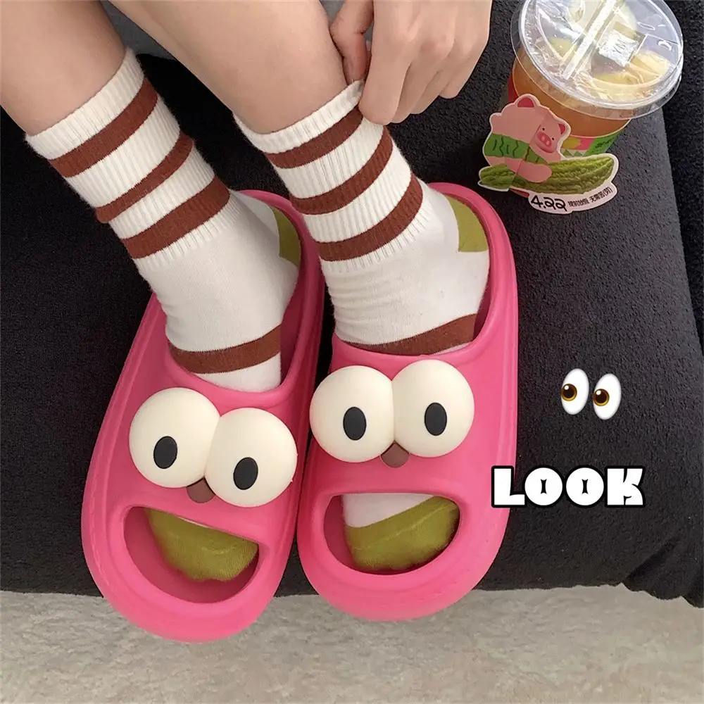 Funny Big Eyes Summer Flip Flops Women And Men Comfortable Household Slippers Couple Platform Non-slip Slides Washroom Shoes