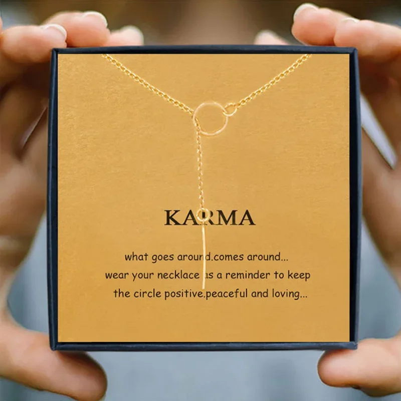 New Gold Color Circle Round Pendant Necklace Balance Karma Bar Alloy Short Clavicle Alloy Chain Gift Mum Jewelry Women