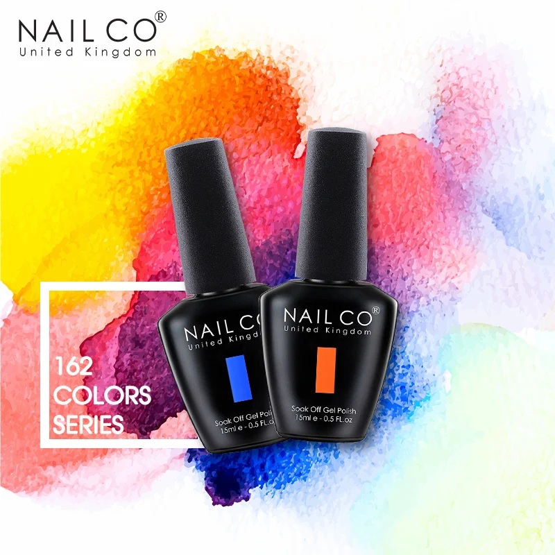 NAILCO Neon Color Gel Smalto per unghie Vernice semipermanente per l'estate Glitter Top Base Coat Gel Vernice Lacca Bottiglia nera da 15 ml