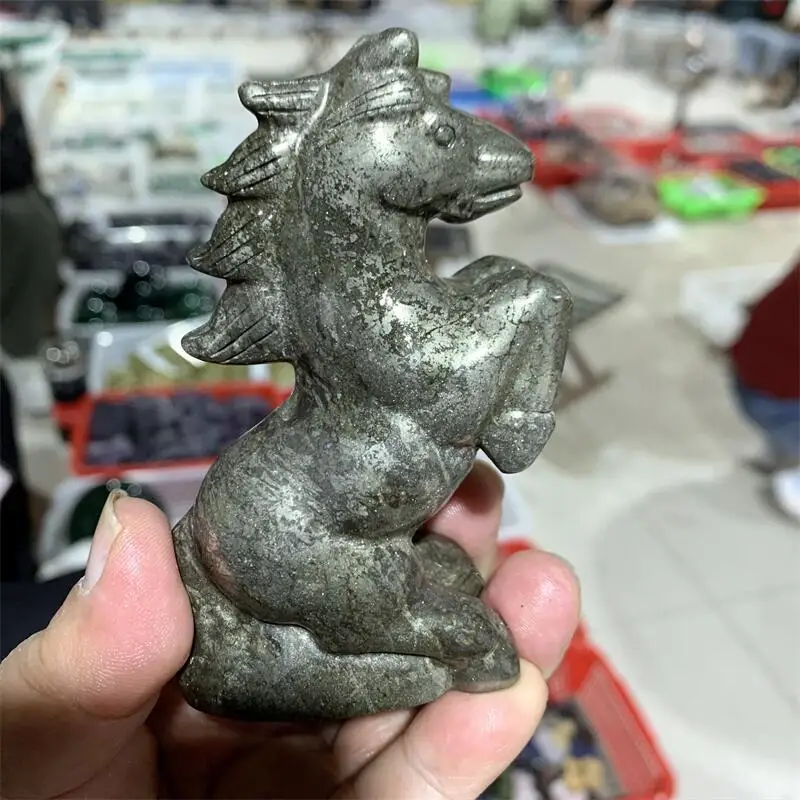 

Natural Pyrite Horse Carving Ornament For Healing Fengshui Jewelry Making Home Decoration Gift 1PCS