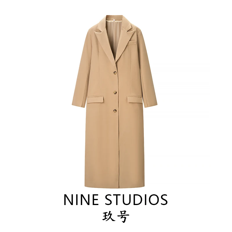 

NINE ZAR Women's Loose Casual Long Single-Button Coat Pure Color Versatile European Sle Polyester Fiber Daily Wear