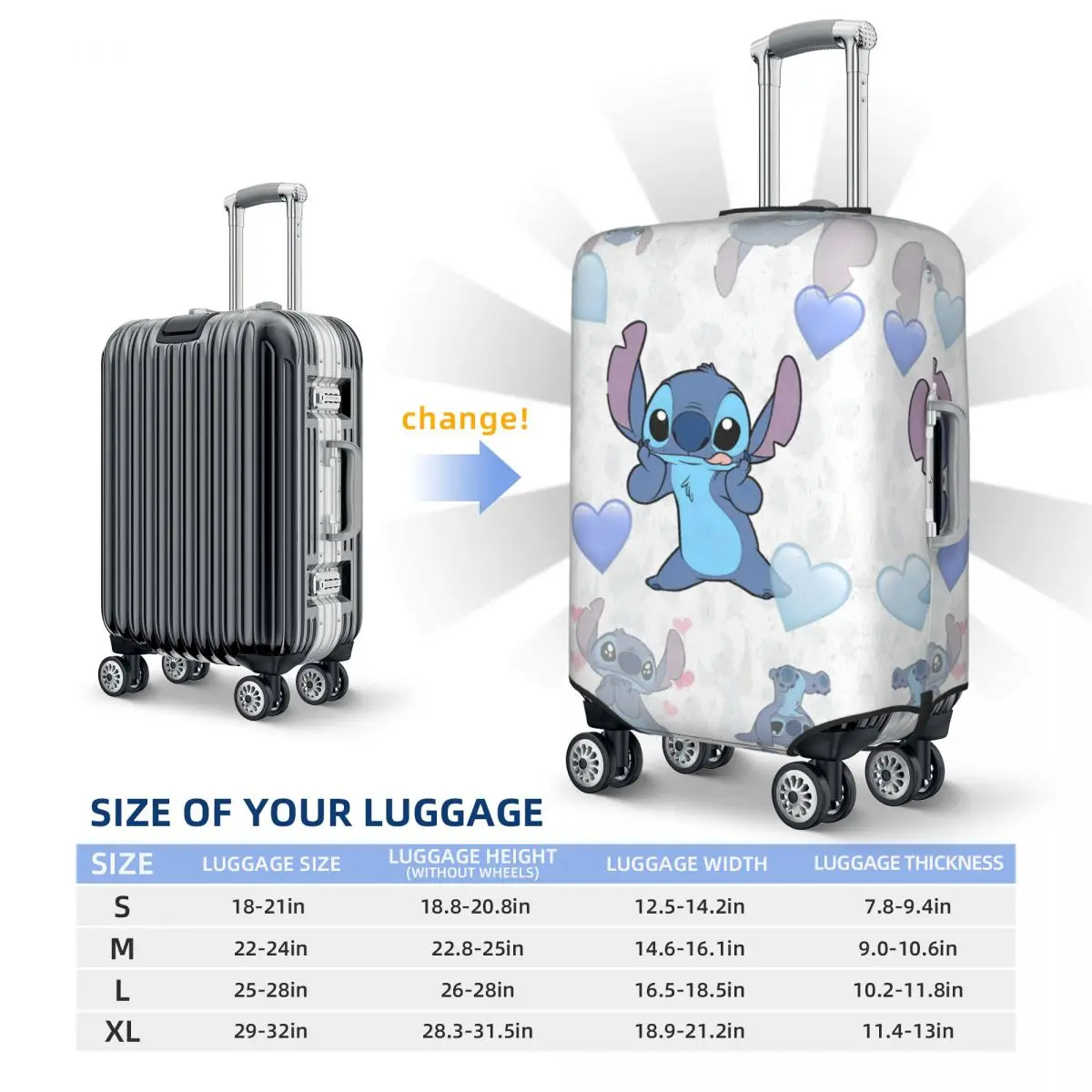 MINISO Stitch Cartoon Suitcase Cover Cruise Trip Protector Holiday Practical Luggage Case