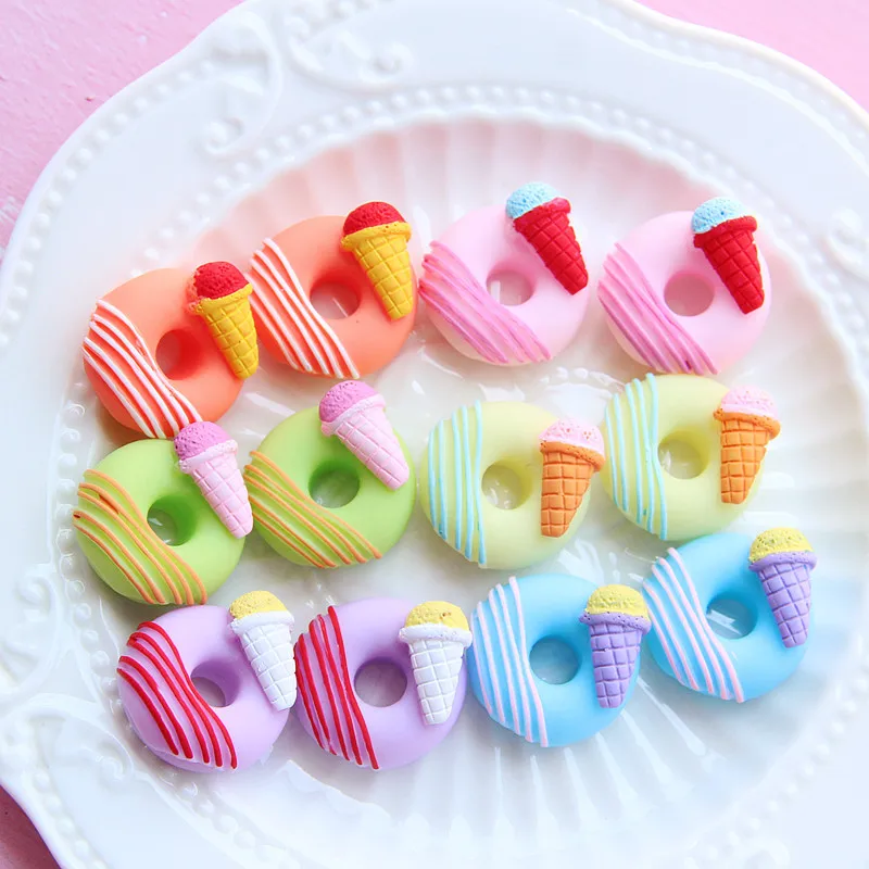 10Pcs Simulation Sweet Flower Cone Donuts Flatback Resin Cabochon DIY Embellishments for Scrapbooking Phone Deco 18mm