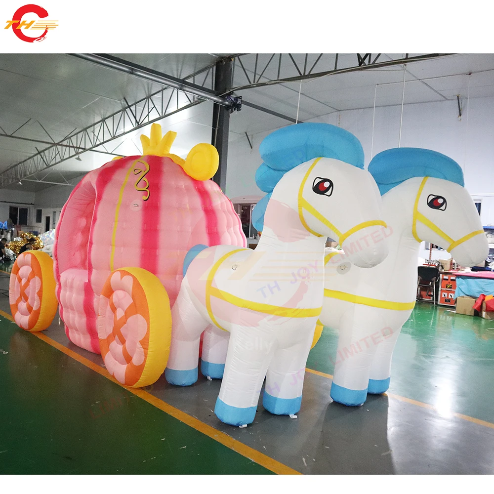 18ft Long Giant Inflatable Pumpkin Car Unicorn Horse Pulling Princess Cart Cartoons Decoration for Yard Decor