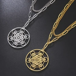Dawapara Metatron's Cube Symbol Medal Necklace Stainless Steel Sacred Geometry Spiritual Protection Talisman Pendant