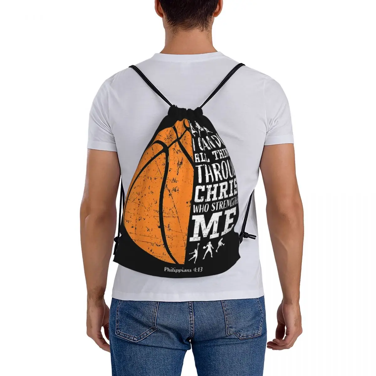 Drawstring Bundle Pocket Sports Bag, Christian Basketball Eu posso fazer todas as coisas através de Cristo Mochilas, Livro