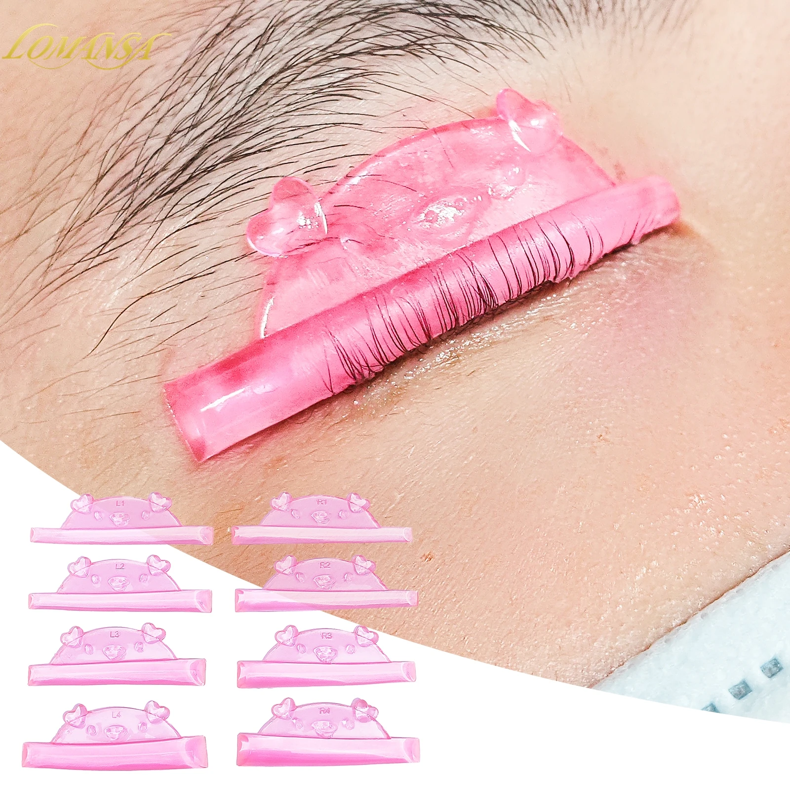 ロマンサ 4ペア Uカール シリコン製 まつげパーマパッド 粘着式まつげロッド シールド リフティング 3Dまつげカーラー アクセサリー メイクアップツール