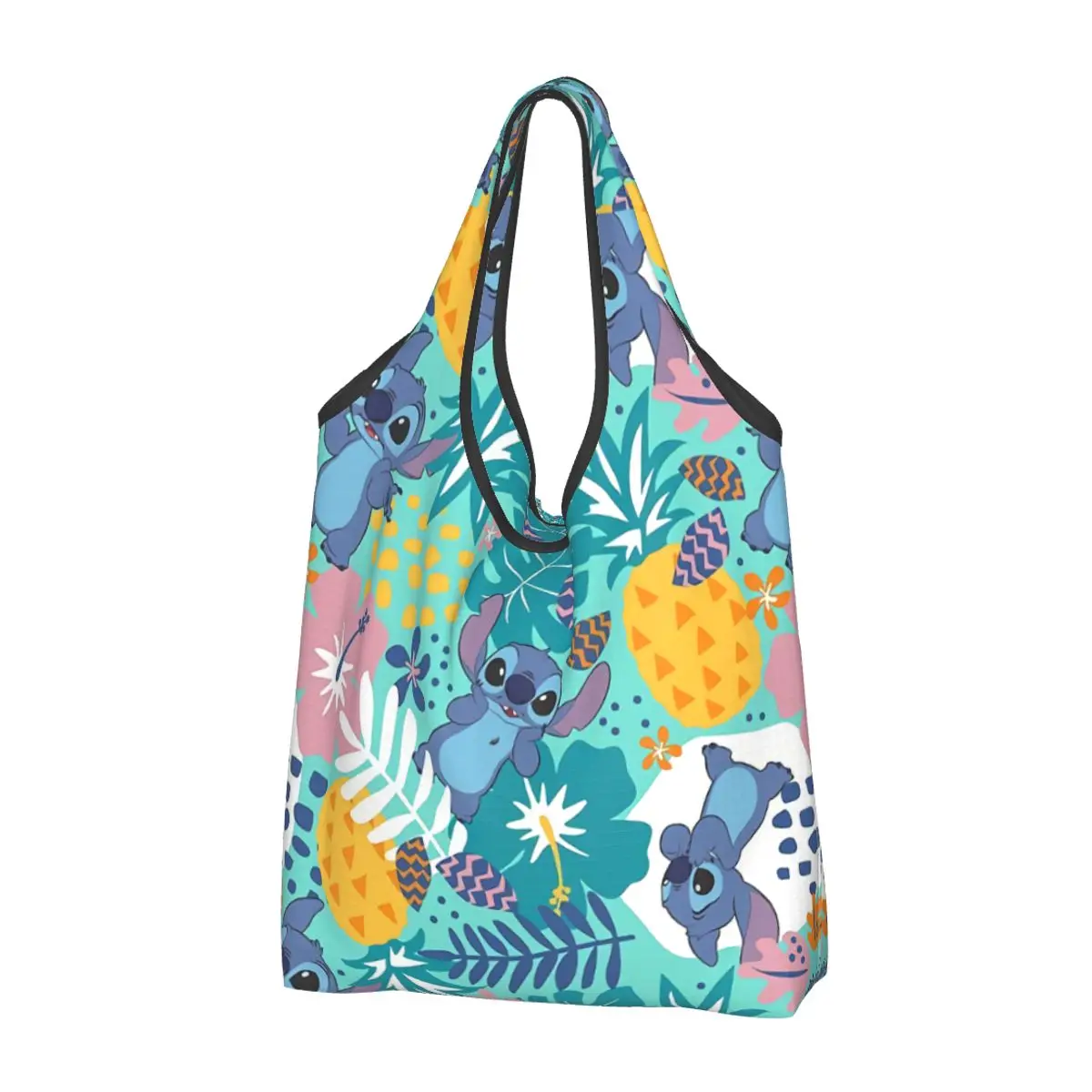 Custom Recycling Stitch Tropical Forest Cartoon Shopping Bag Women Tote Bag Portable Groceries Shopper Bags