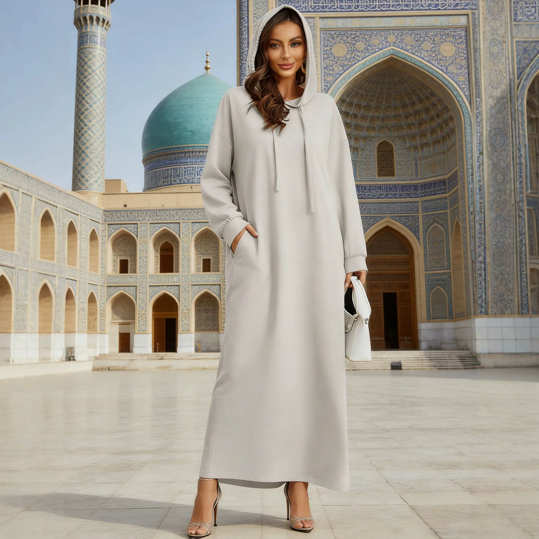 

Fashionable Knitted Women's Dress With Hood, Long Skirt, Pockets, And Ethnic Style Women's Cover-up Dubai Luxury Islam Elegant