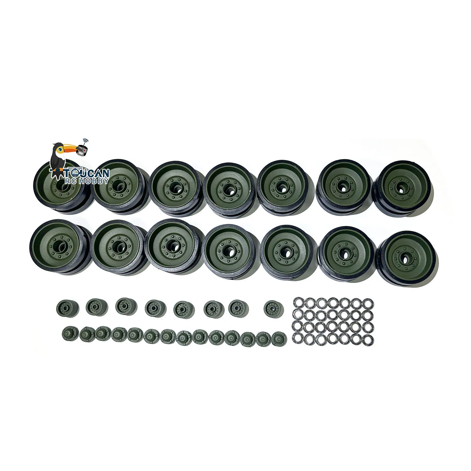 

HengLong Metal Green 14 Road Wheels W/ Suspention Bars For Modification 1/16 Leopard2A6 Camouflage 3889 Model Parts TH00436