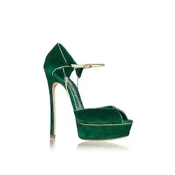 Abesire New Women's Sandals Platform Green Suede Peep Toe Buckle High Heels Shoes For Women Fashion Lady Stilettos zapatos mujer