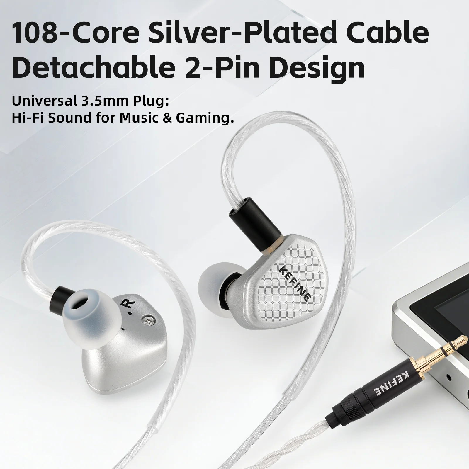 Słuchawki przewodowe KEFINE Klean SV 10mm DLC z dynamicznym przetwornikiem membranowym, metalową obudową i odłączanym złączem 0.78mm 2pin, Hifi IEM. — zdjęcie produktu 5