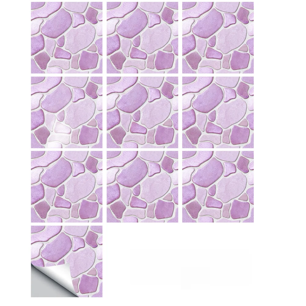 Nordic Style Blue Wall Decals PVC Pebble Texture Waterproof Matte for Walls Floors Kitchen Bathroom 15x15cm 10 Units