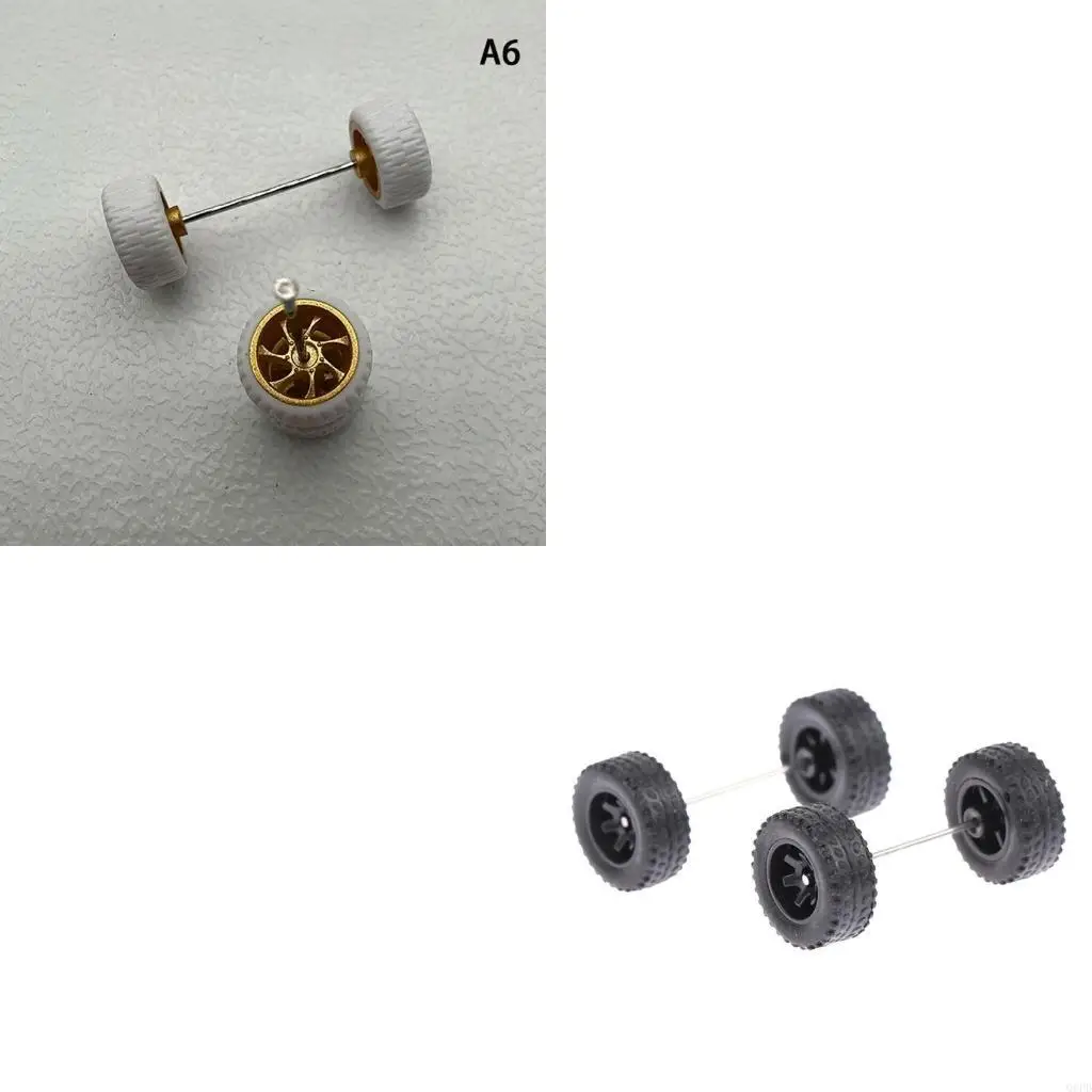 Pneus rechange en caoutchouc moulé sous pression pour voiture, 4 pièces, tiges d'essieux pour modèles télécommandés 1/64