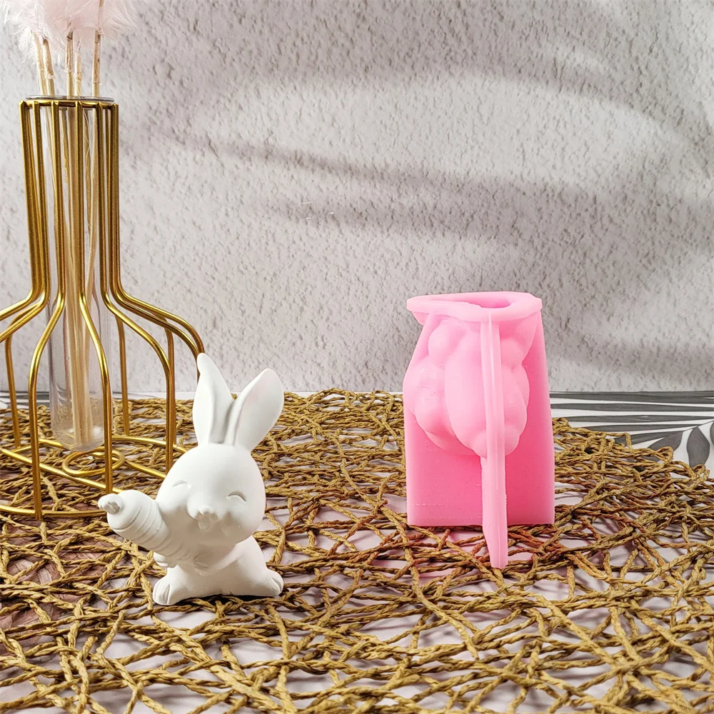 Cute Carrot Rabbit Plaster Ornaments Candle Mold, DIY Cement Silicone Making Supplies, Jesus Easter Handmade 3D Ornaments,Bunny