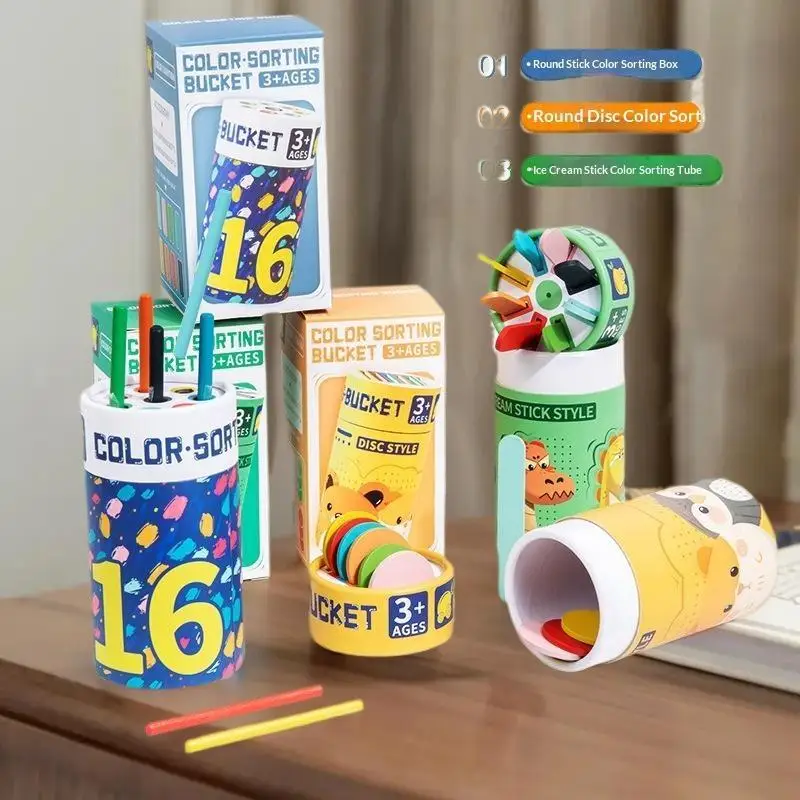 Parent-Child Wooden Matching Game; Learner Toddlers' Color and Shape Bucket; Montessori Method Toy