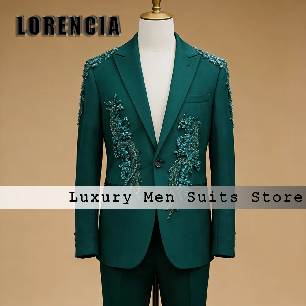 Costumes de luxe en strass pour hommes, 2 pièces, smoking de mariage scintillant en cristal, tenues 