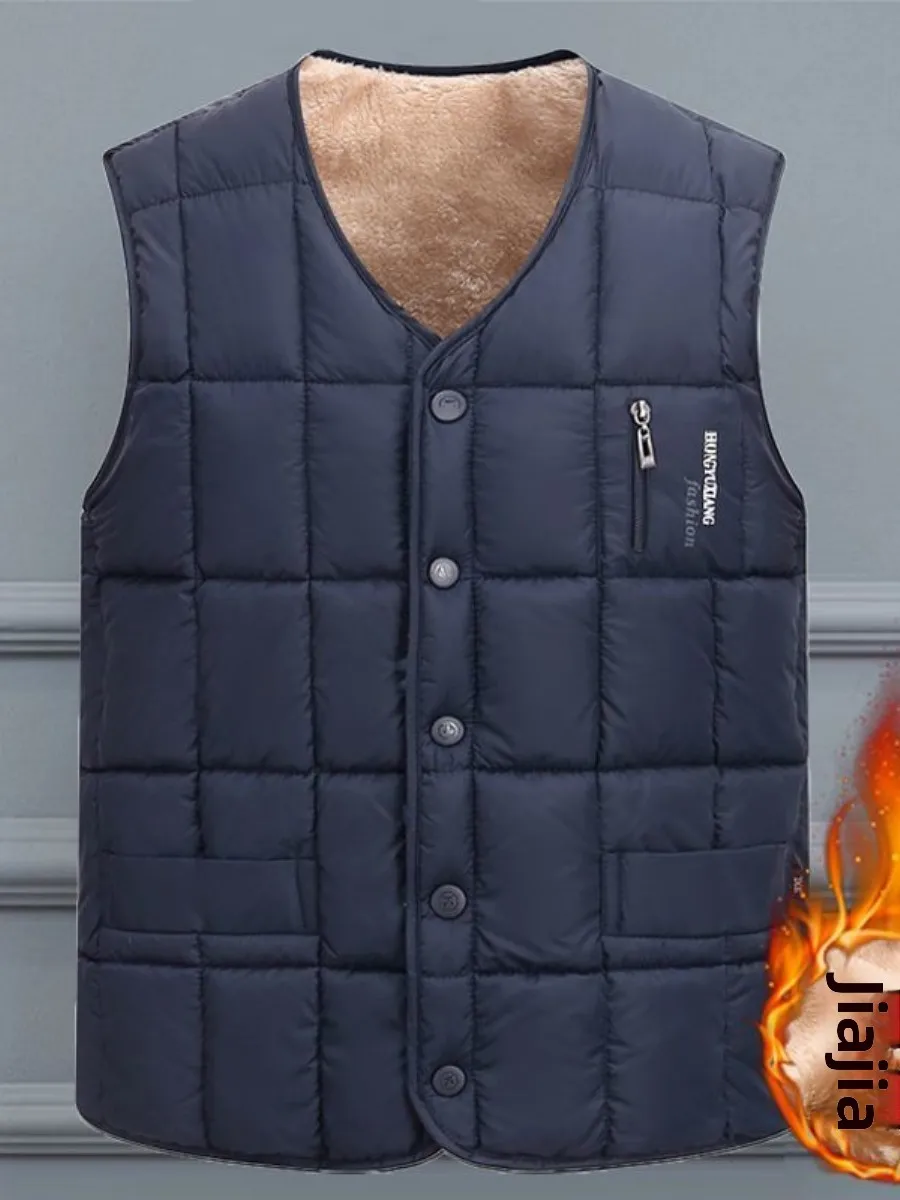 

Men's down Cotton Vest Thiened Fce V-Ne Dad Clothes Large Size oulder Pad Warm Casual Faion Urban Sle