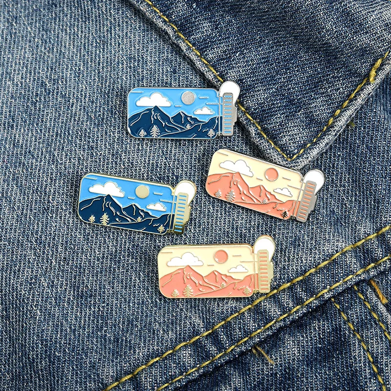 Landscape Cloud Mountain Peak Brooch Creative Water Cup Travel Cup Space Cup Shape Brooch Lapel Pins Cartoon Cute Outdoor