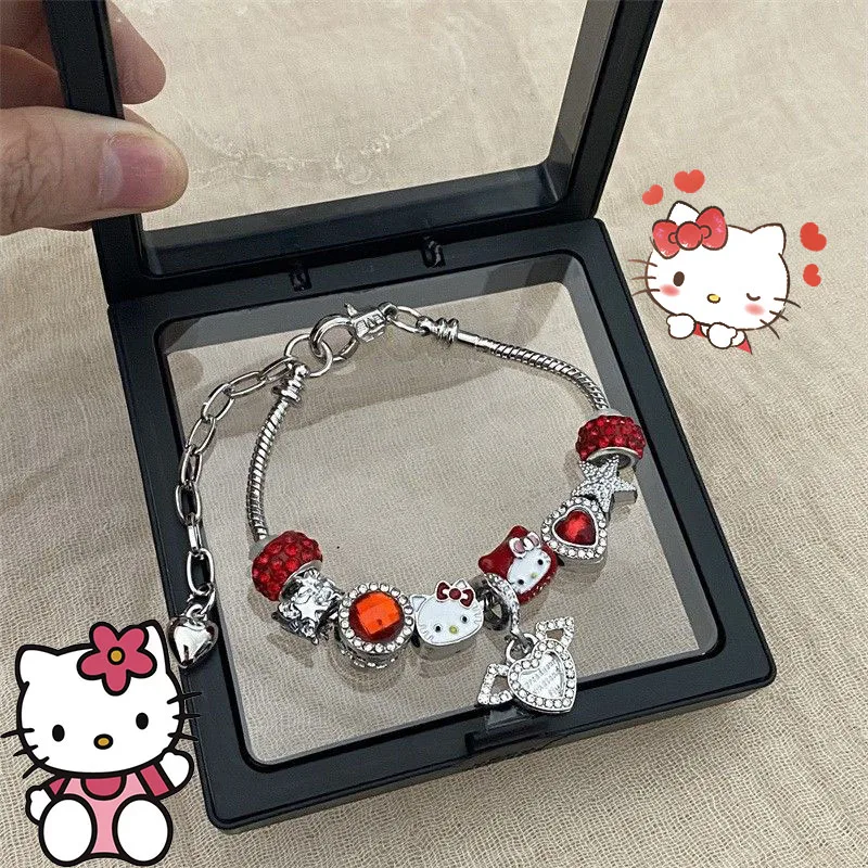 Bracelet perlé Kawaii Hello Kittile pour femme, Sanrioed, Anime Melody, Kuromi Cinnamoroll, Y2K JOBracelet, bijoux cadeaux