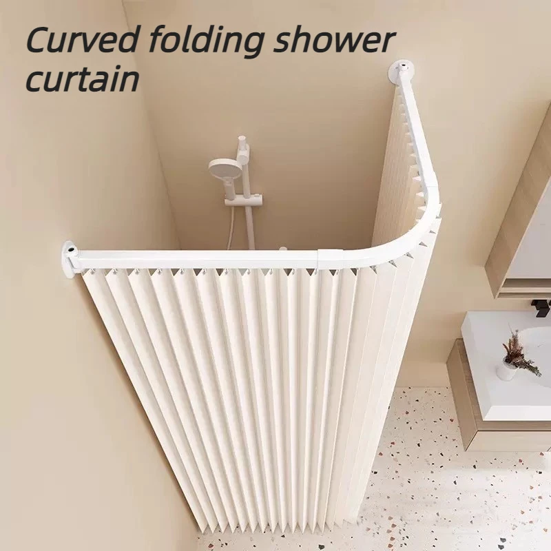Waterproof Shower Curtain Arc-shaped Sliding Rail Shower Curtain Foldable Bathroom Partition Curtain Toilet Dry-wet Separation