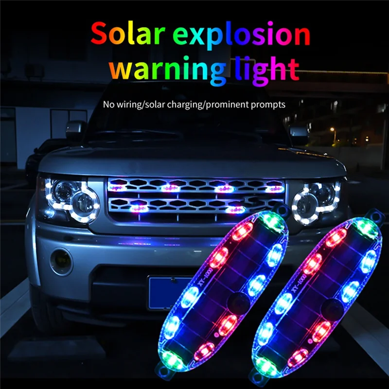 (Limited Offer) 2PC Solar LED Warning Light Car Wireless Flash Light Motorcycle Bicycle Bike Rear Red And Blue Flashing Light
