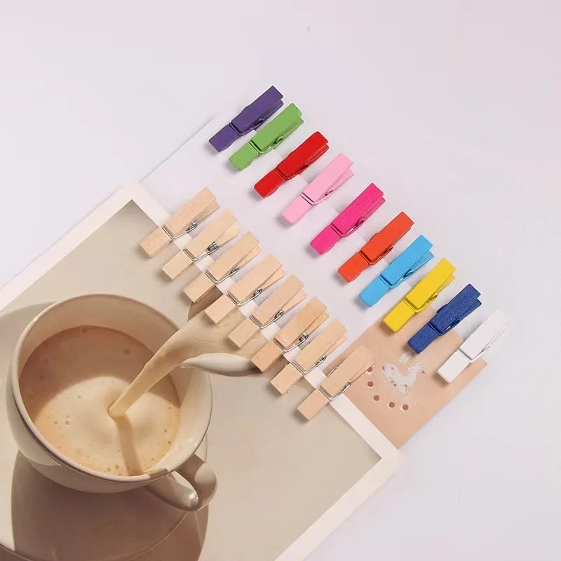 50/100pcs Mini Wood Clips Love Spring colorful Wood Clips for DTY Clothespin Craft Decor snack Clip Photo Clips Pegs