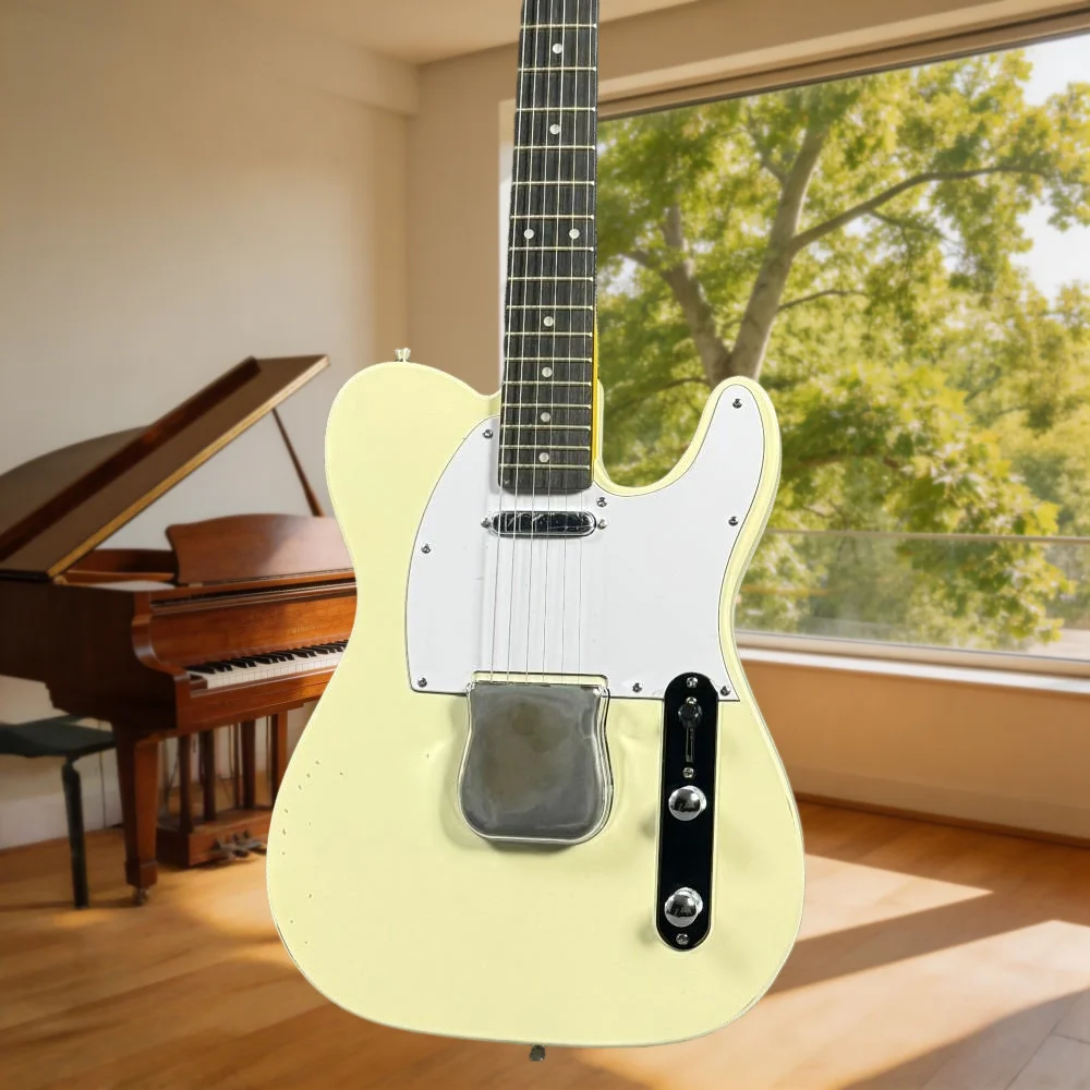 

2026 Cream Yellow TLE Electric Guitar Maple Neck Alder Body 22 Tone S Pickup Fixed Bridge Classic Rock Style