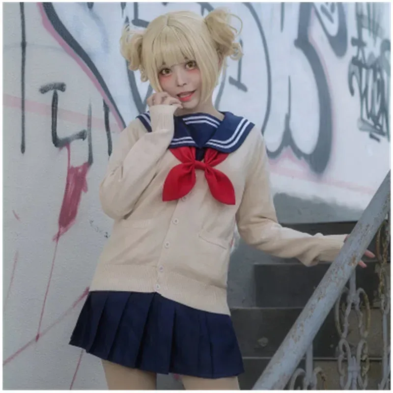 Qq 123 Anime My Hero Academia Cross My Body Himiko Toga disfraces Cosplay abrigo de punto traje de marinero falda uniforme Jk costo de Halloween