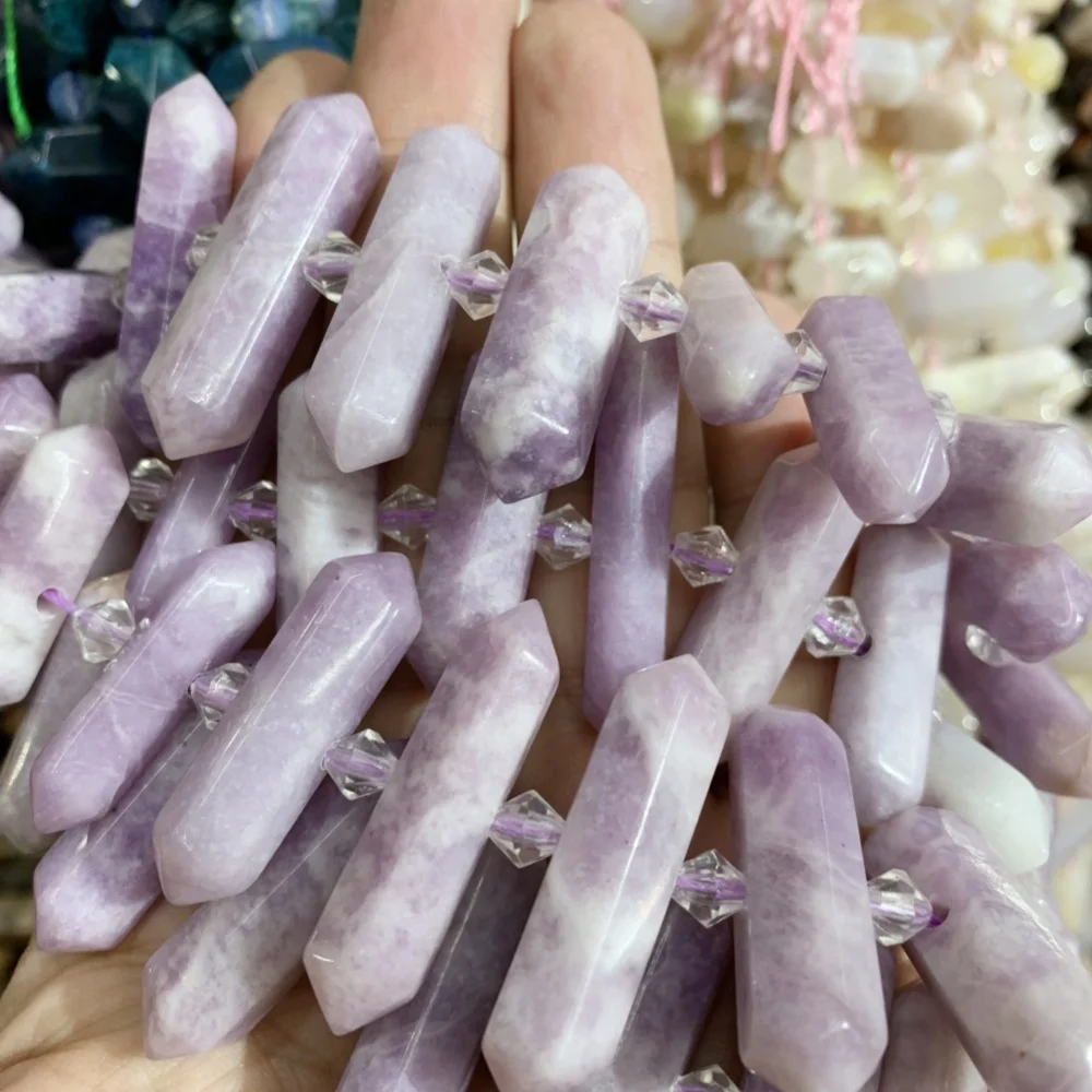 Natural Gemstones Lepidolite obsidian Double Pointed Crystal Drill Center Hole Chakra Beads For Jewelry Making DIY Bracelet Bead