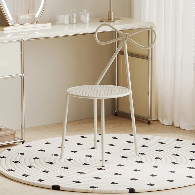 

Bow Makeup Chair Portable Dressing Stool Cream Style Backrest Home Vanity Seat Elegant Beauty Chair Stylish Makeup Seat