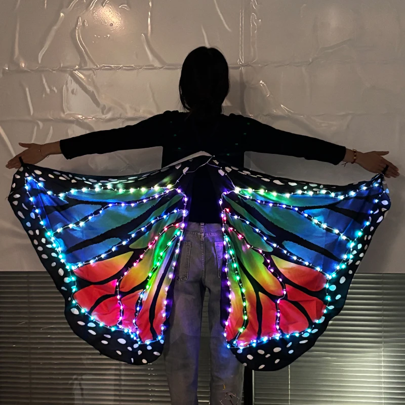 أجنحة فراشة LED للطفل LED فراشة عباءة فتاة ملابس الرقص متوهجة أجنحة الجنية تأثيري مرحلة الأداء زي #2