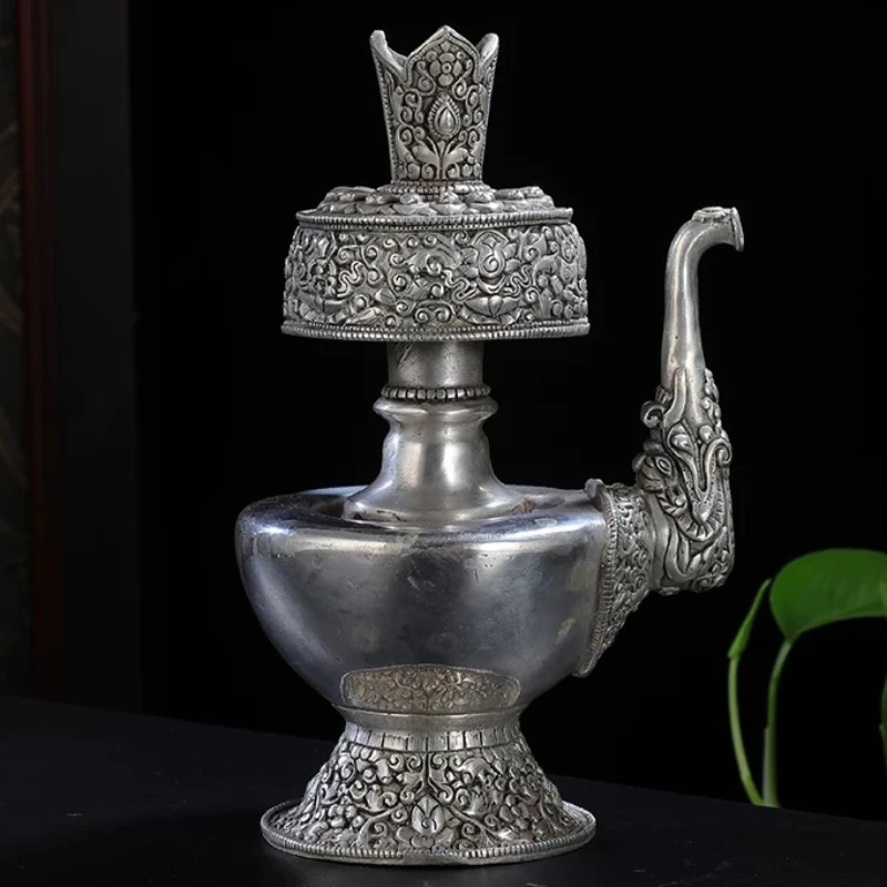 

Непальская бутылка для очистки воды из белой меди, ручная работа, тантрический буддийский сосуд для святой воды, декоративный элемент для тибетских алтарей, 18 см