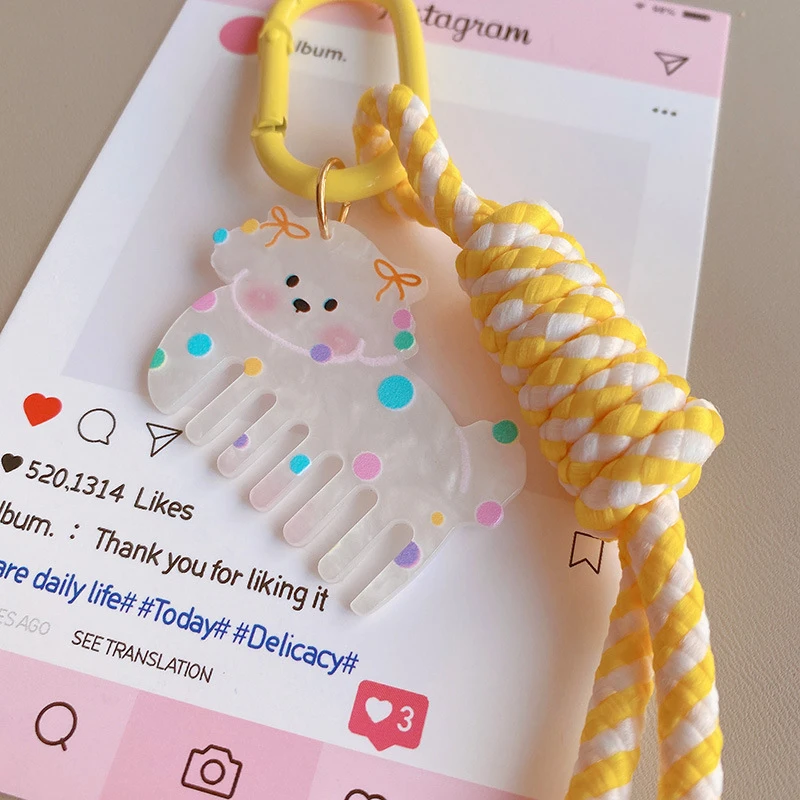 Candy Color Wave Dot Comb Dog Weaving Rope Keychain Cartoon Cute Keychain Pendant Exquisite Backpack Decoration Accessories Gift