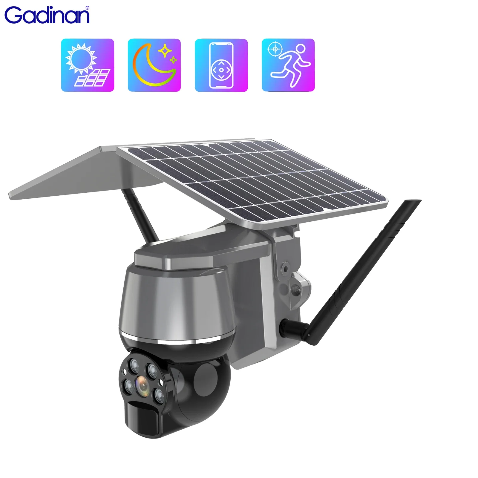 Gadinan 6 واط لوحة طاقة شمسية بطارية CCTV مراقبة 1080P WIFI PTZ كاميرا الأمن في الهواء الطلق اللون للرؤية الليلية Camer 4X التكبير الرقمي