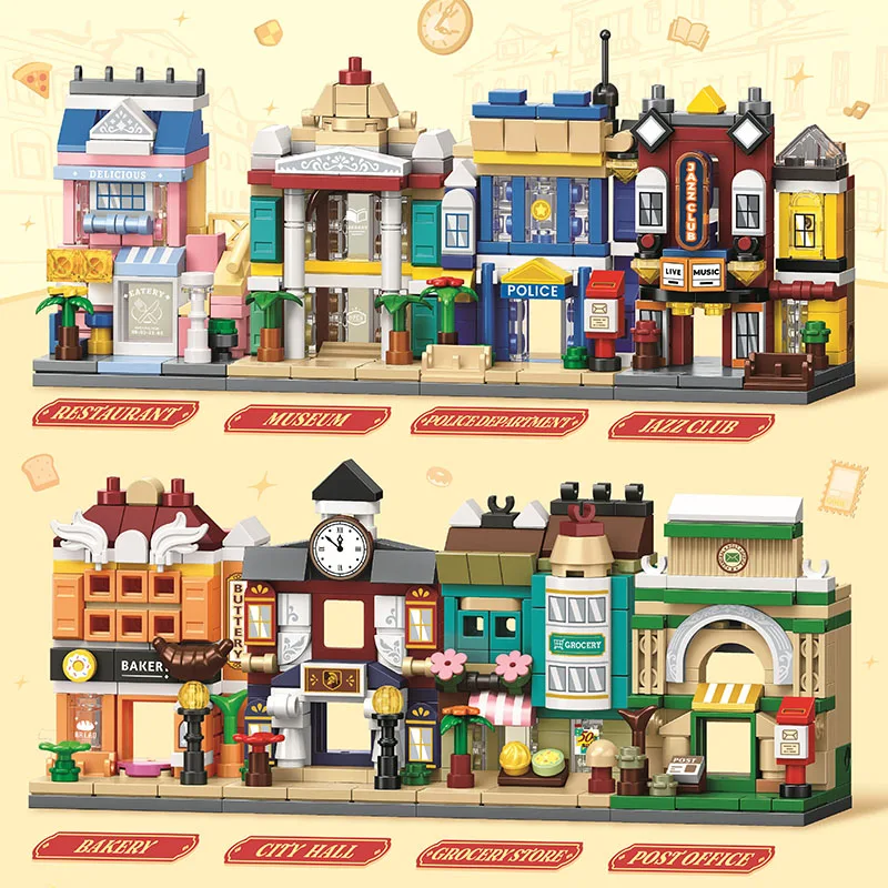SEMBO BLOCK Creative City Streetscape Assembly Building Blocks Street Veiw Shop Architecture Models Home Decor DIY Birthday Gift