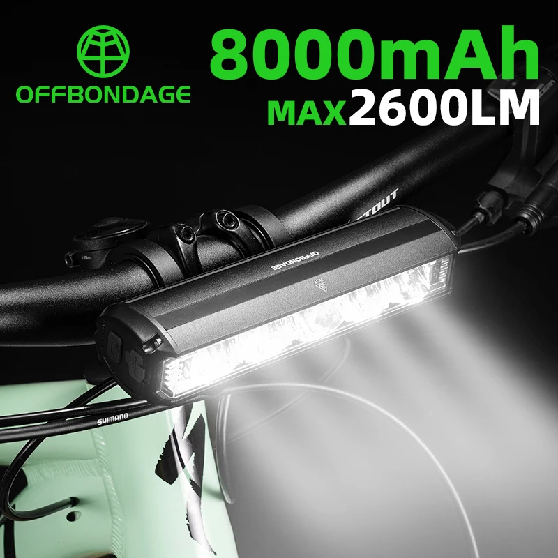 OFFBONDAGE Bicycle Light Front 2600Lumen Bike Light 8000mAh Waterproof Flashlight USB Charging MTB Road Cycling Lamp Accessories