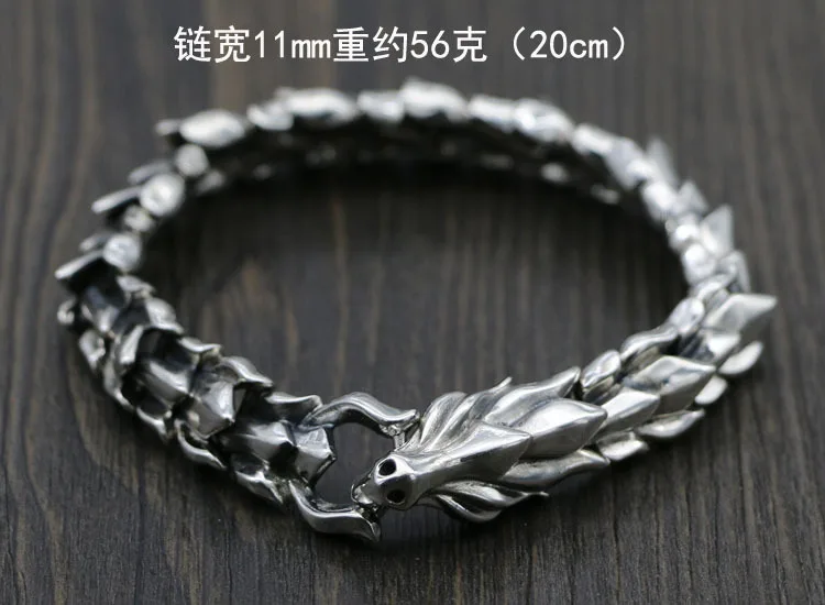 S925 sterling silver Thai silver personalized exaggerated flame dragon bone punk bracelet rough dragon head divine beast creativ