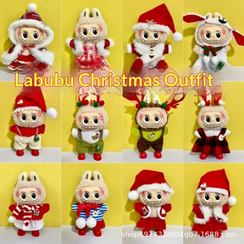 

Only 17cm Labubu V1 V2 V3 For Christmas Suitable For Wearing Overalls Cute Skirt Sets And Accessories Girls' Festival Gifts