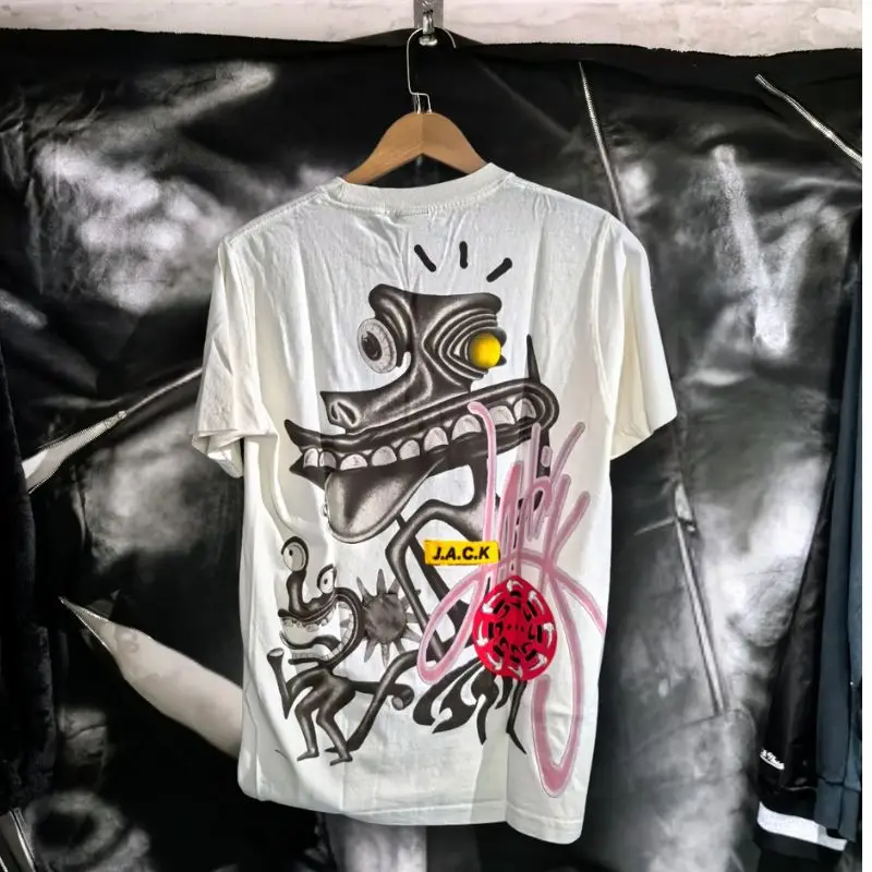 White Cactus Jack T-shirt Hiphop Street Colorful Graffiti Cartoon Spoof Monster Short Sleeve Men Women Utopia Tops Casual Outfit