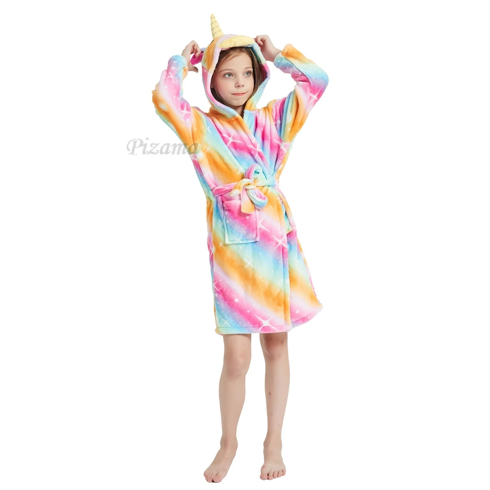 روب حمام كيغورومي أحادي القرن للأطفال ، ملابس نوم للأطفال بغطاء للرأس ، ملابس فانيل دافئة ، ملابس ليلية ، قمصان نوم للفتيات ، شتوية ، #6
